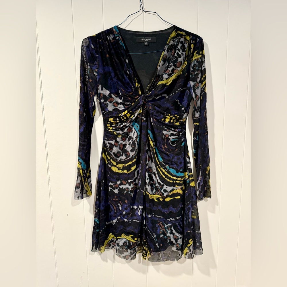 Nine West Dress Women's Dress Abstract Print Long Sleeve Black